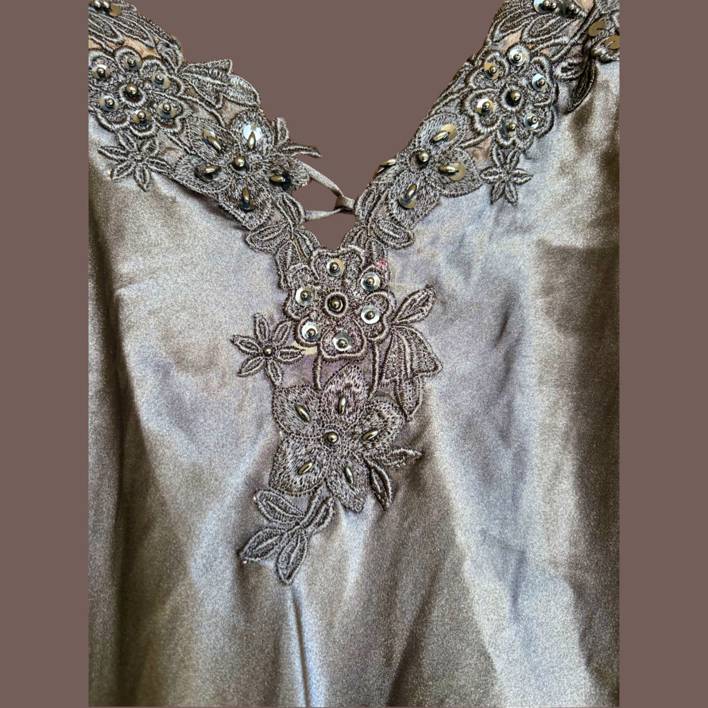 Vintage California Dynasty Beaded Satin Slip Dress – 90s Coquette Noir