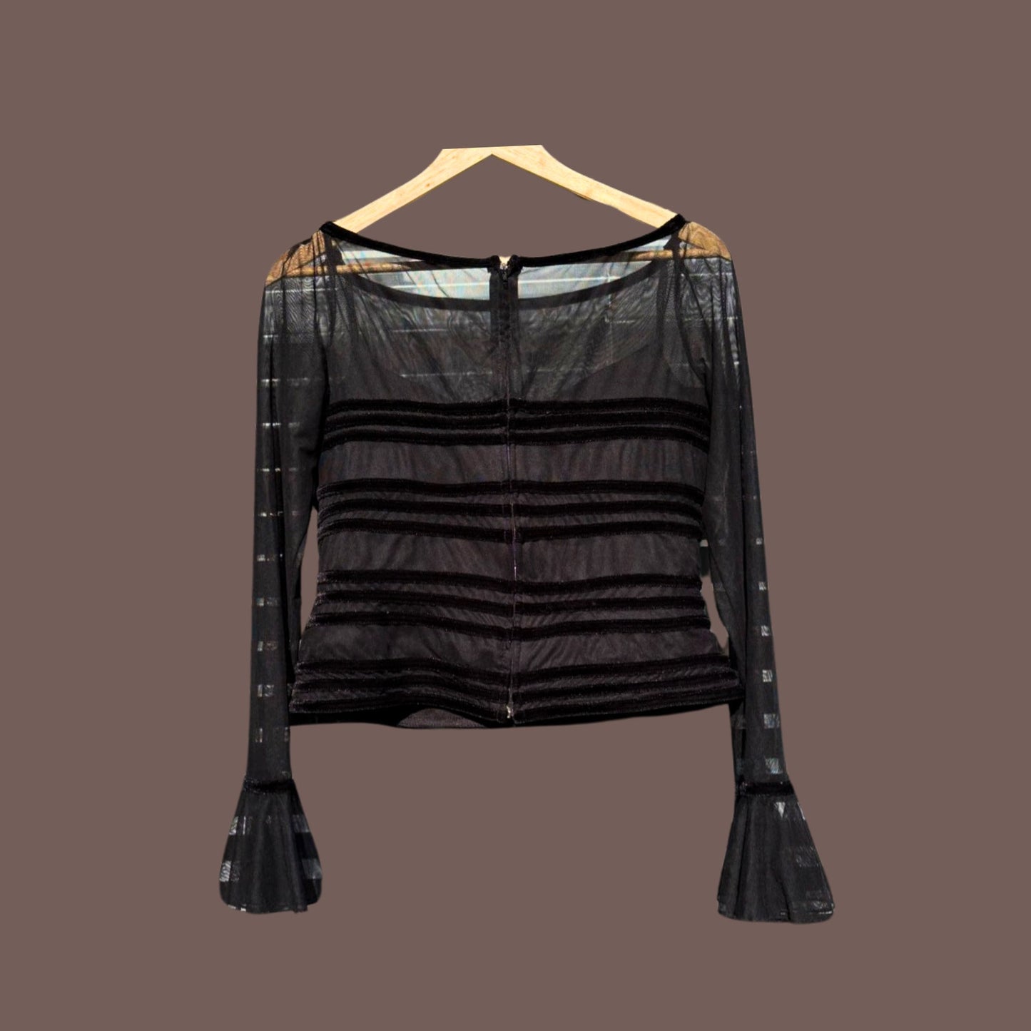 Vintage JS Collections Sheer Velvet Mesh Top – 2000s Romantic Glam