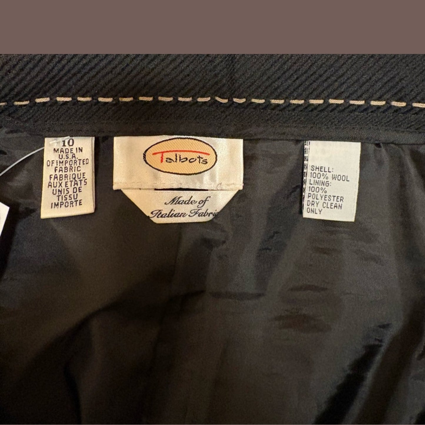 Vintage Talbots Women’s Black Wool Diagonal Stitch A-Line Midi Skirt Size 10