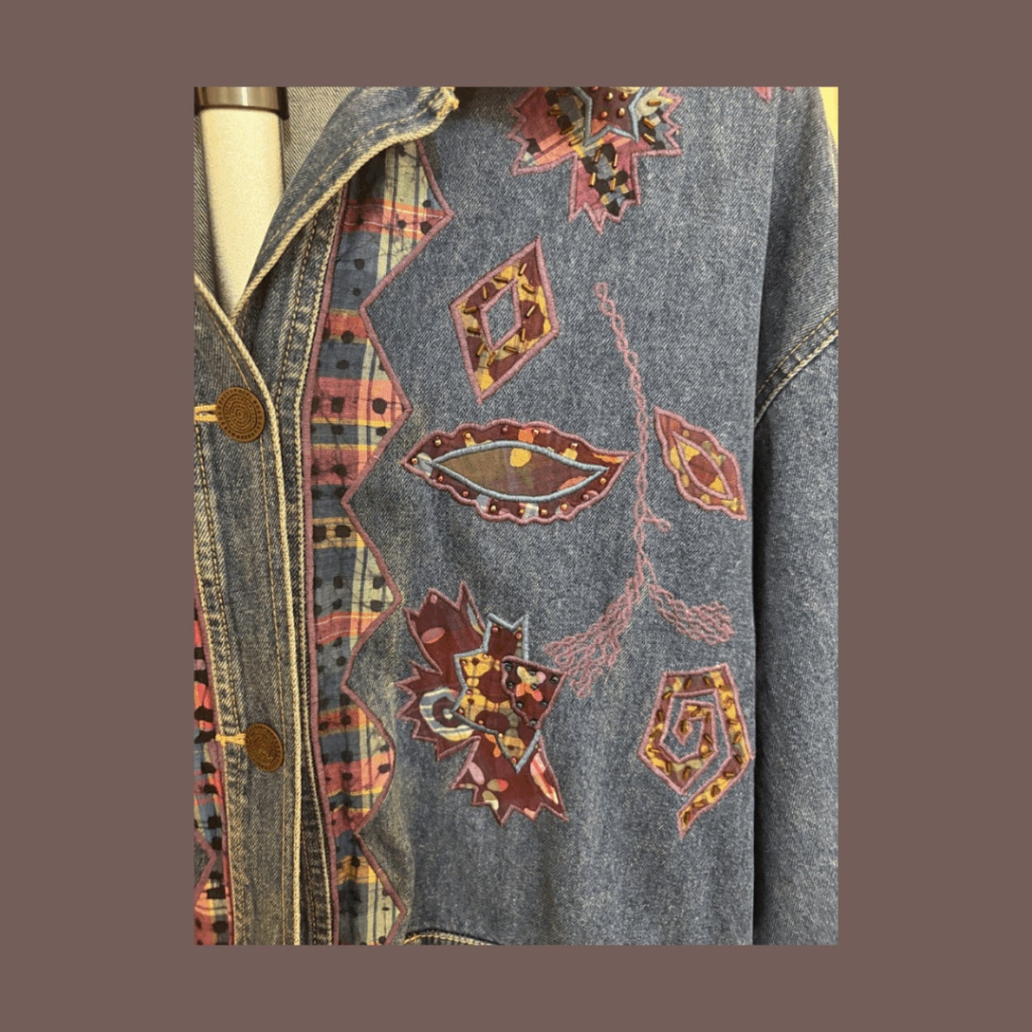 Vintage Carole Little Patchwork Denim Jacket – 90s Art Folk Vibe