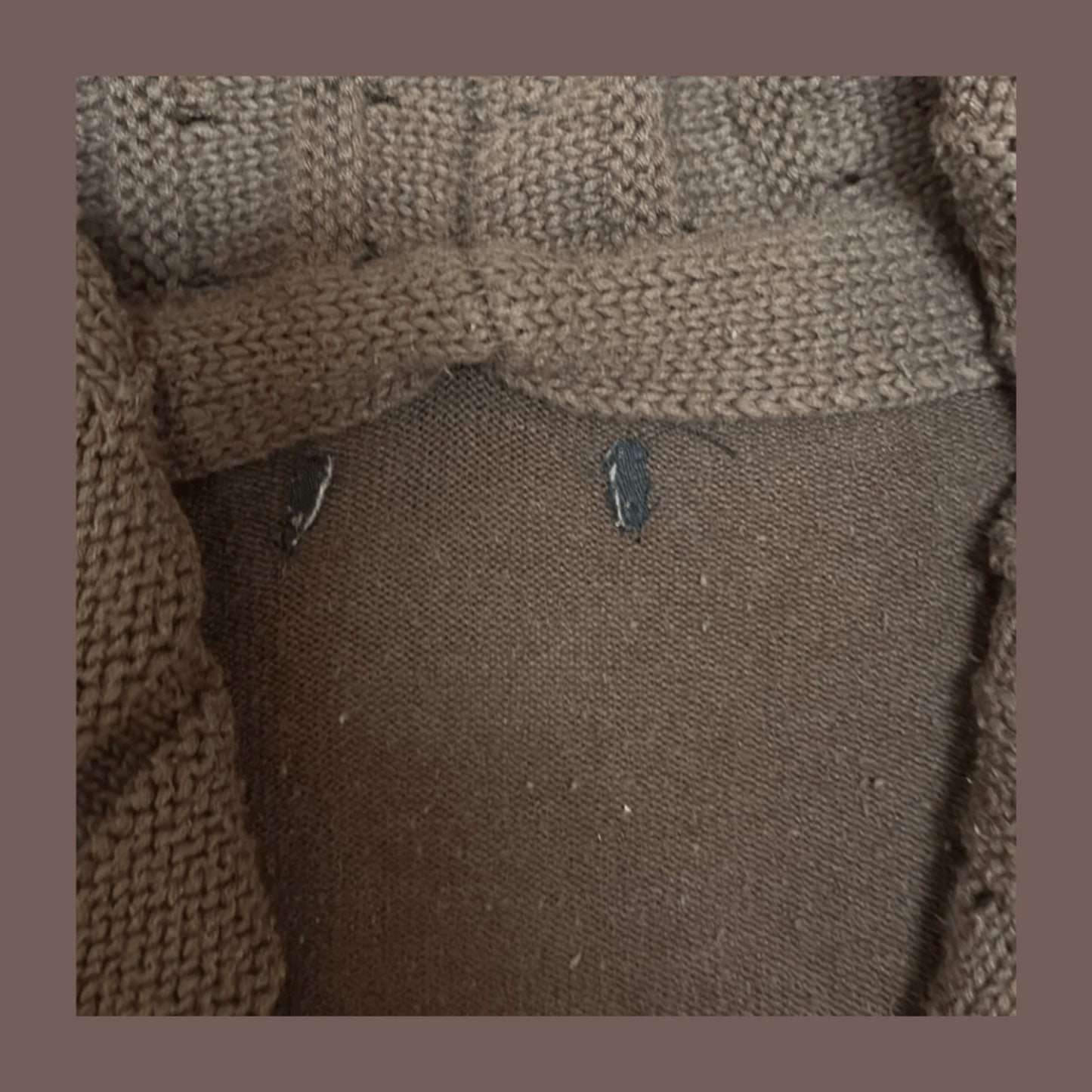 Vintage Ruffle Trim Women's Brown Knit Cardigan - Size L