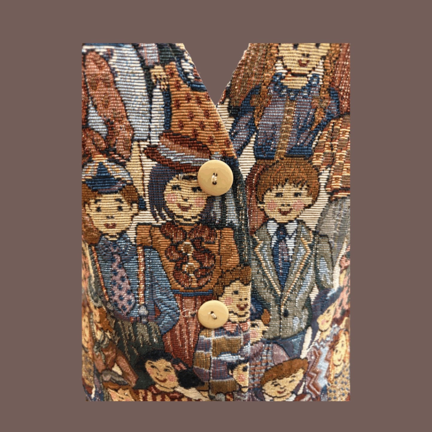 Vintage FACETS Tapestry Vest – 90s Children of the World Statement Vest