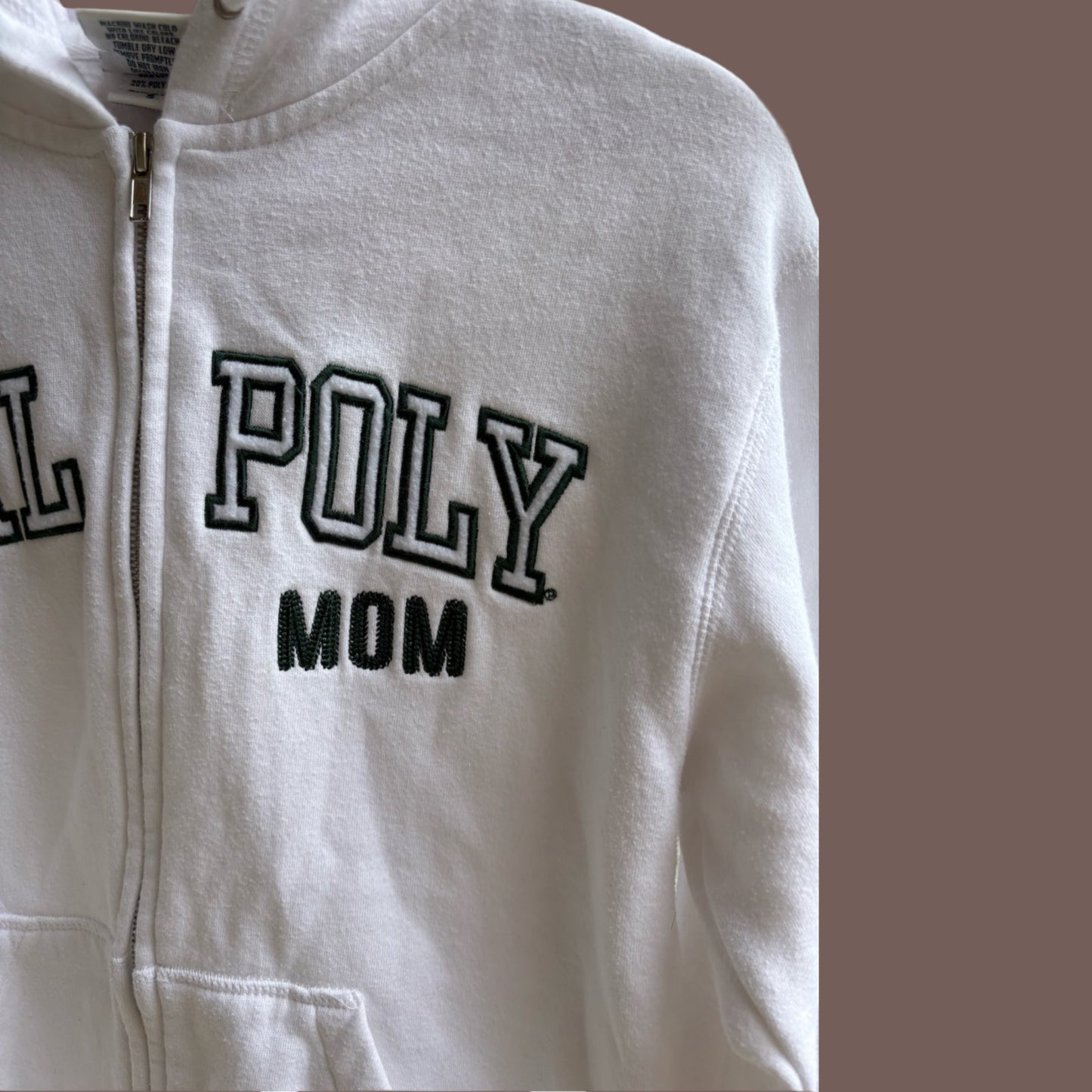 Vintage Camp David Women’s White Collegiate “Cal Poly Mom” Zip Hoodie Size S