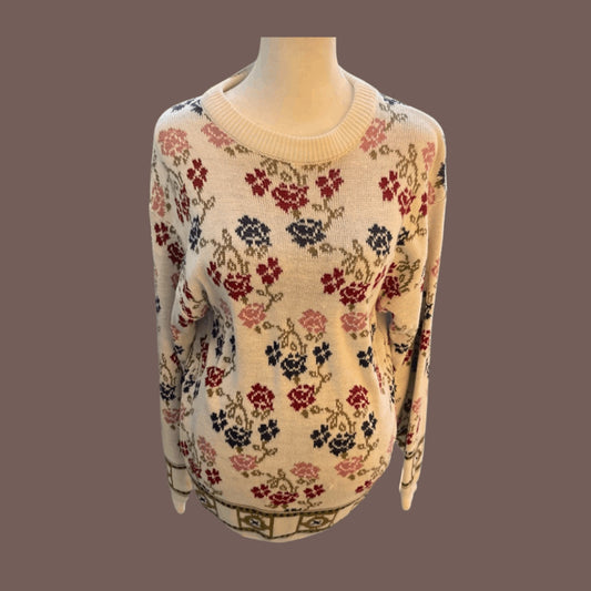 Vintage Cabin Creek Floral Knit Sweater – 80s Cottagecore Cozywear