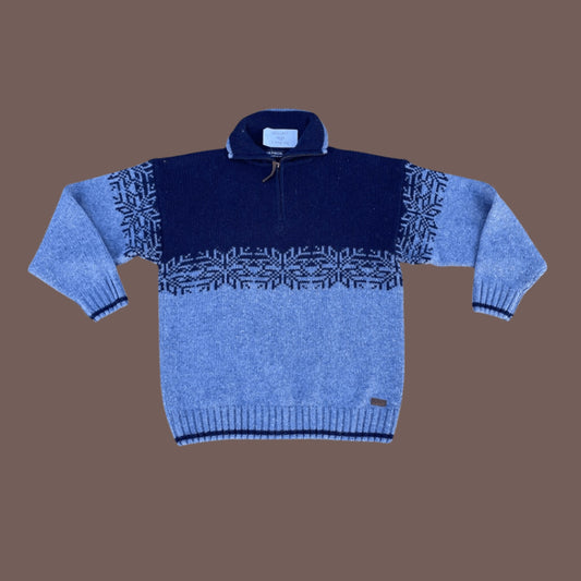 Vintage Patrol Shetland Wool Quarter-Zip Sweater – Y2K Fair Isle Classic