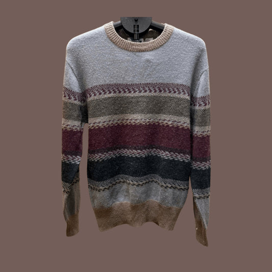 Vintage Honors Gray Burgundy Striped Knit Sweater – 80s Grandpacore Essential
