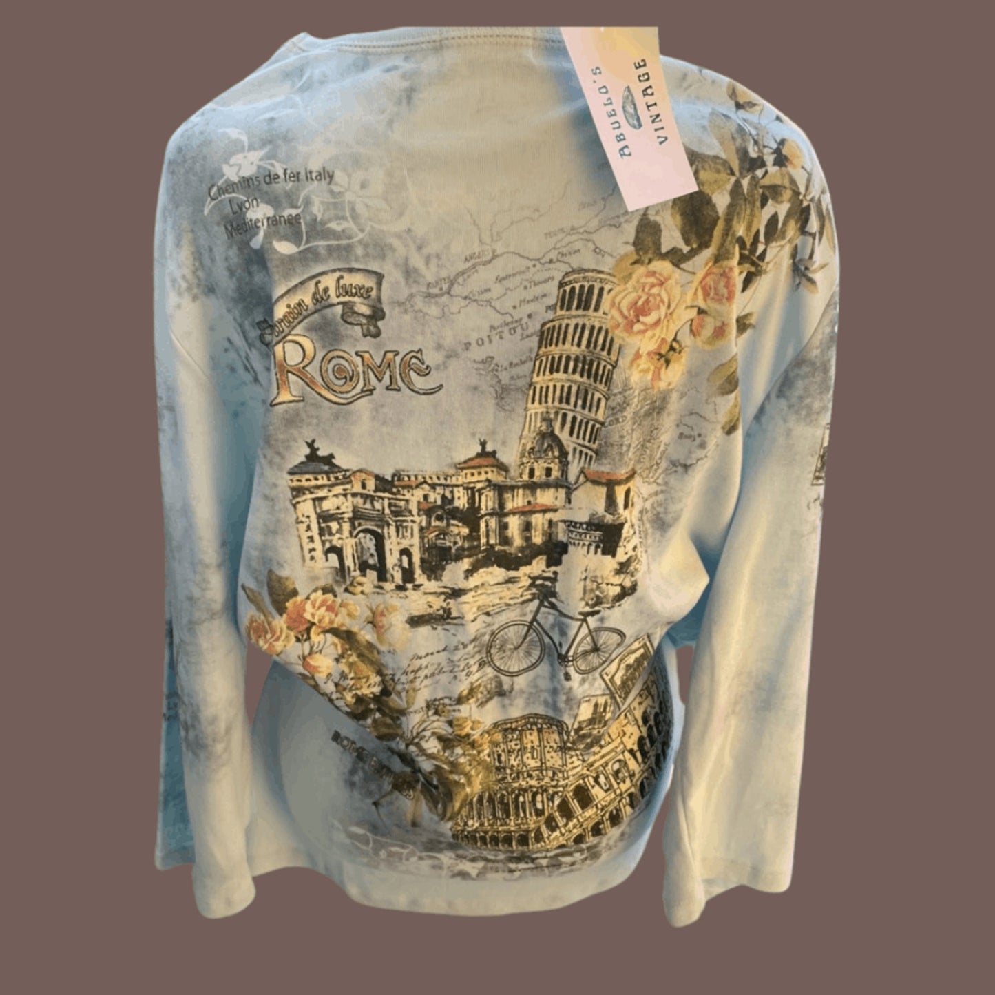 Vintage Cactus Rome Graphic Scoop Neck Top – 2000s Scrapbook Style