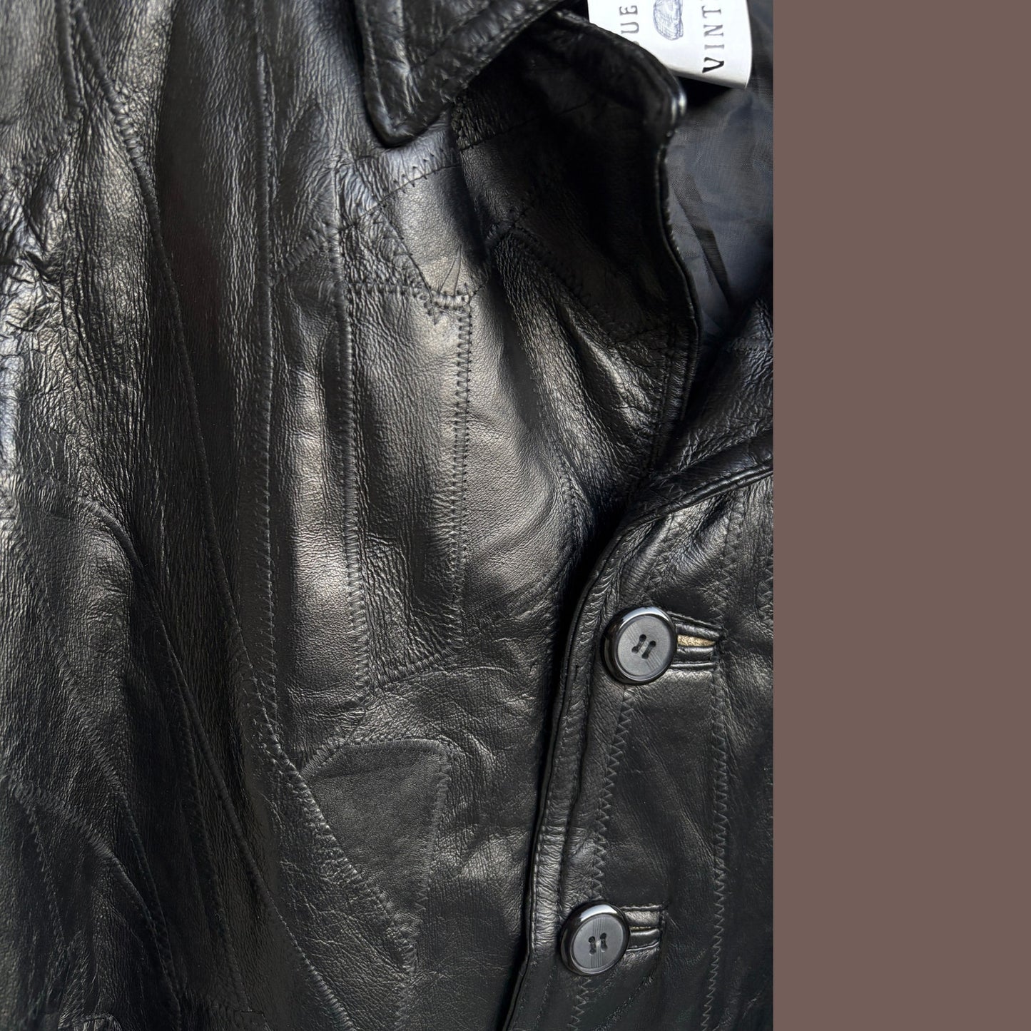Vintage Genuine Leather Button Front Jacket – Minimalist 90s Outerwear