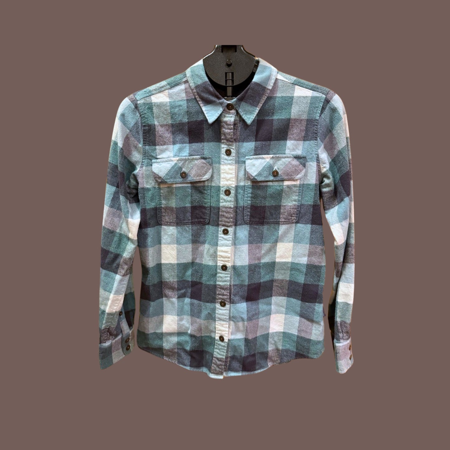 Patagonia Women’s Small Blue Green Plaid Organic Cotton Flannel Shirt