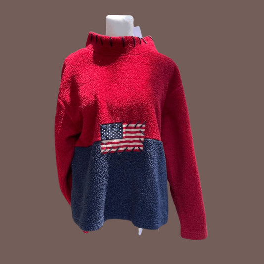 Retro Real Comfort American Flag Fleece Pullover – 90s Heritage Style