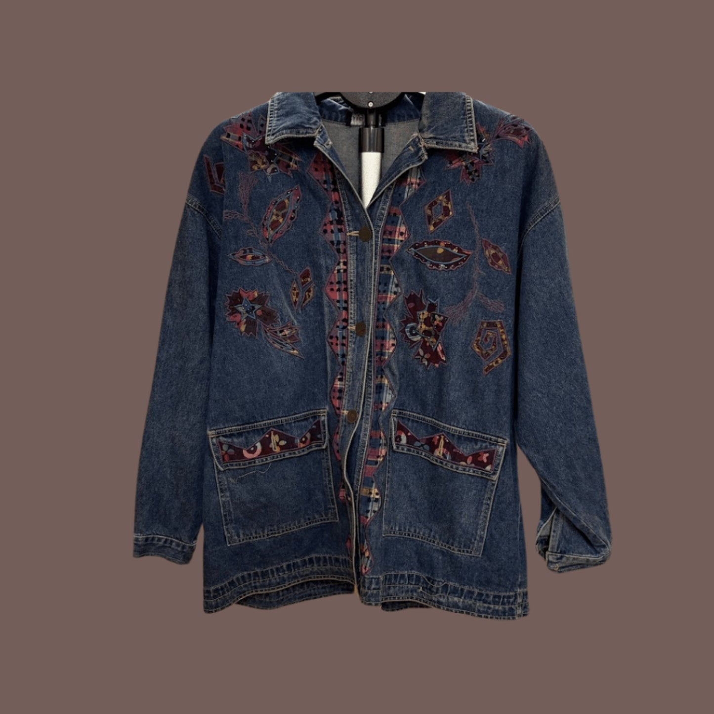 Vintage Carole Little Patchwork Denim Jacket – 90s Art Folk Vibe