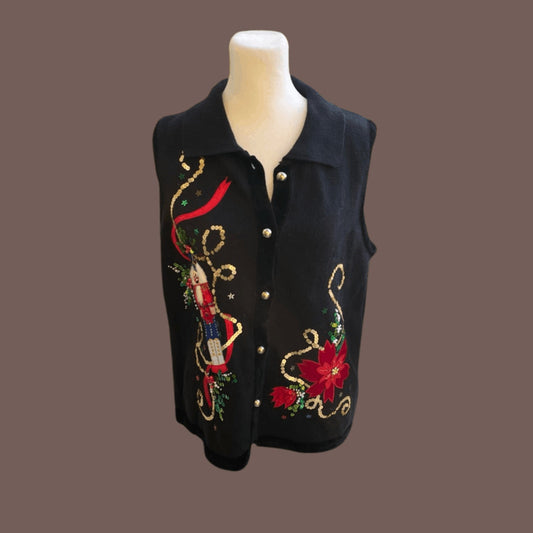 Vintage Lisa International Embroidered Vest – 90s Grannycore Holiday