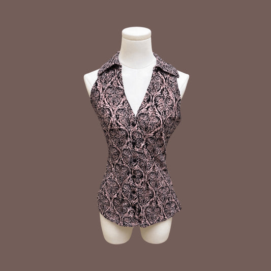 Vintage INC Velvet Damask Halter Top – 2000s Coquette Glam