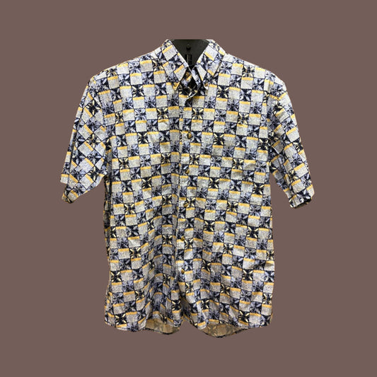 Vintage Crossings Men’s Blue Geometric Print Short Sleeve Button-Up Shirt Size M
