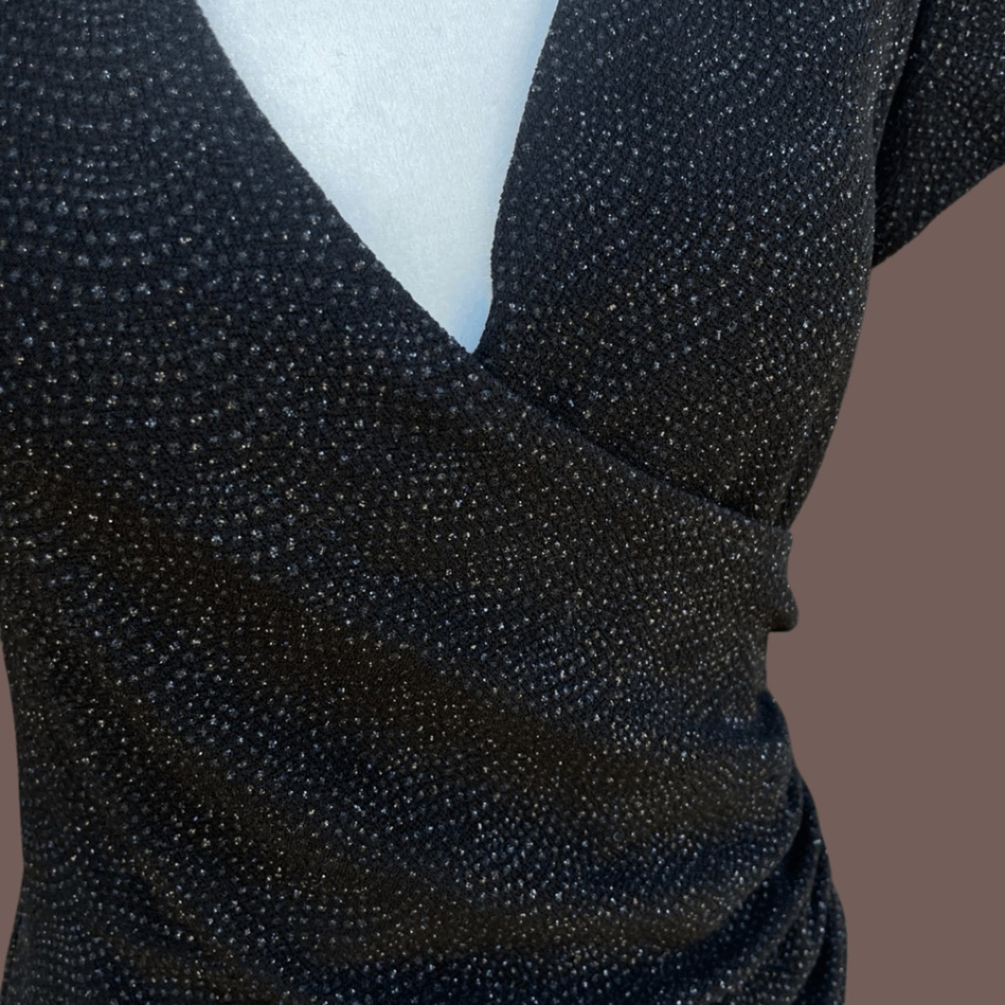 Vintage Cachet Black Glitter Wrap Top – 80s Cocktail Glam