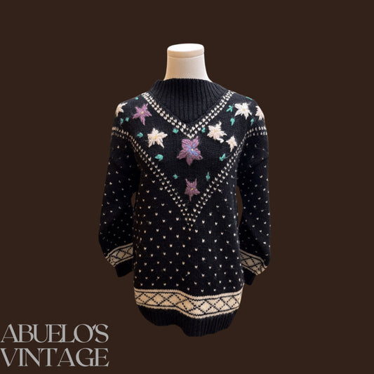 Vintage Crescendo Floral Knit Sweater – 90s Cottagecore