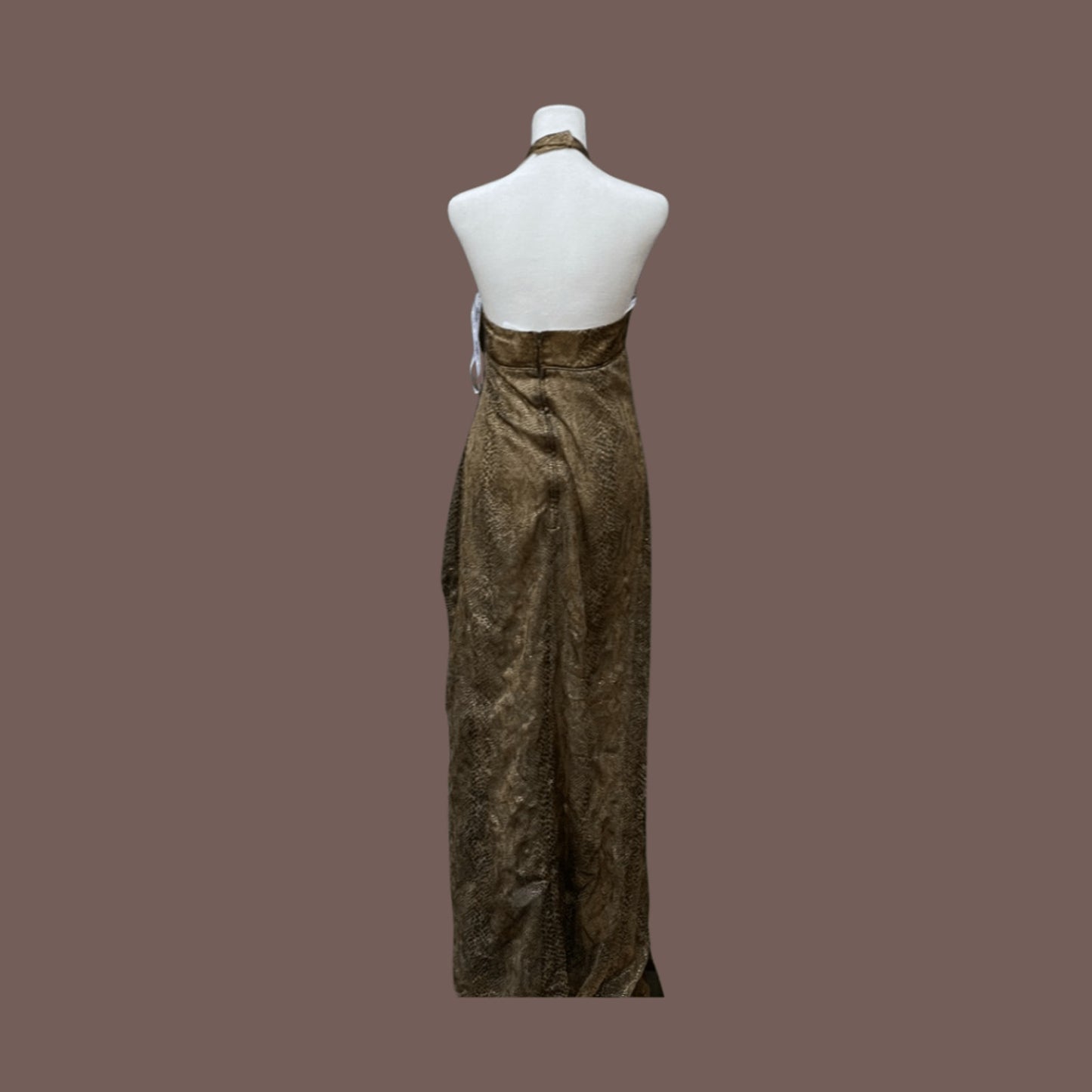 Vintage Morgan and Co Metallic Halterneck Maxi Dress – 80s Glam Eveningwear