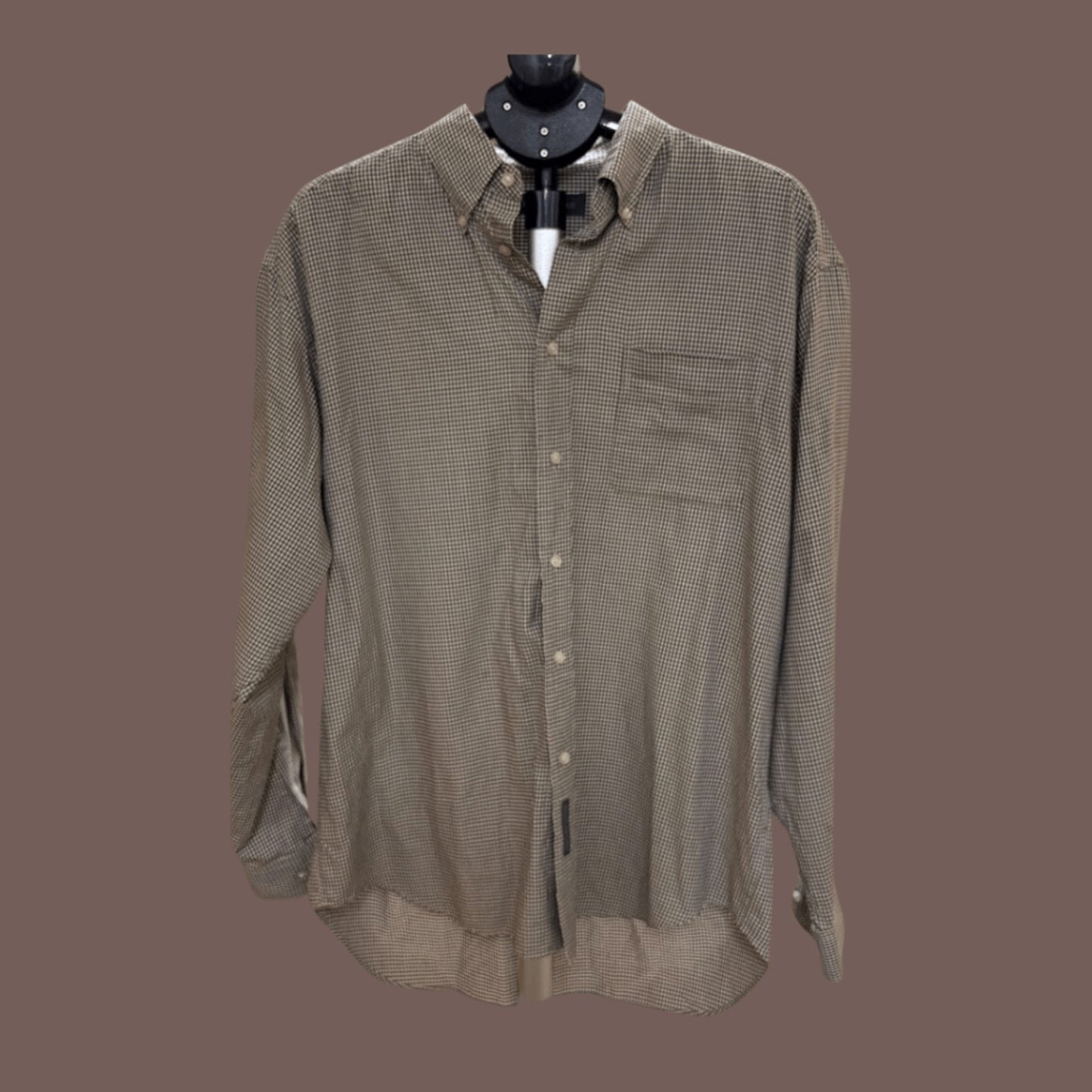 Vintage Banana Republic Brown Micro-Grid Shirt – 90s Prep Classic