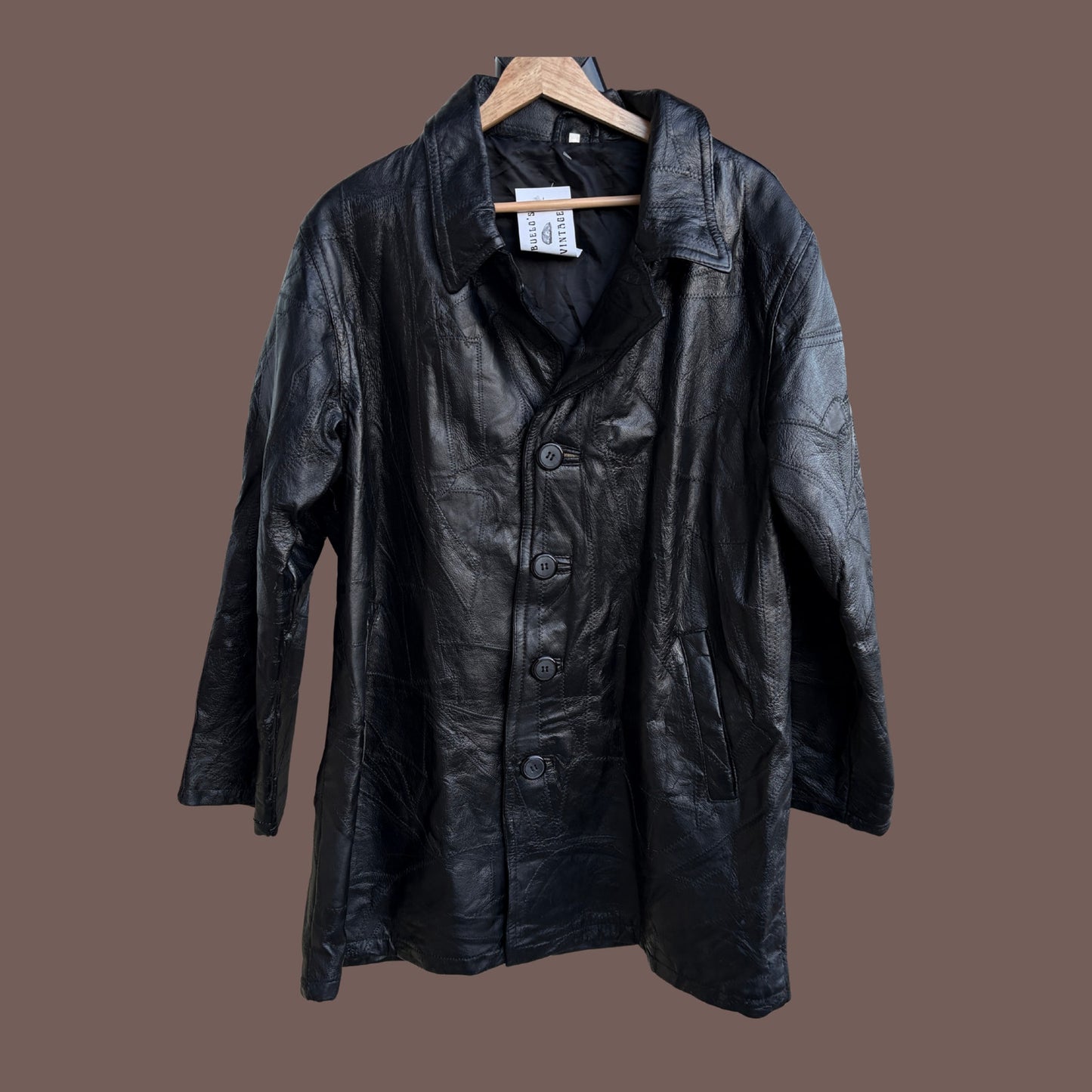 Vintage Genuine Leather Button Front Jacket – Minimalist 90s Outerwear