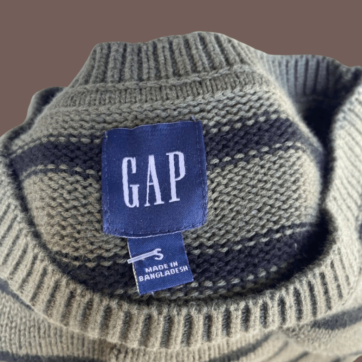 Vintage GAP Striped Knit Sweater – Olive Green Minimalist Layer