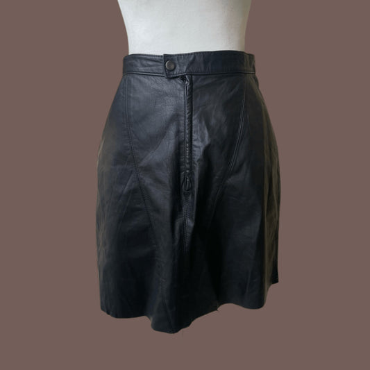 Vintage Pelle Black Leather Mini Skirt – 90s Minimalist Rock