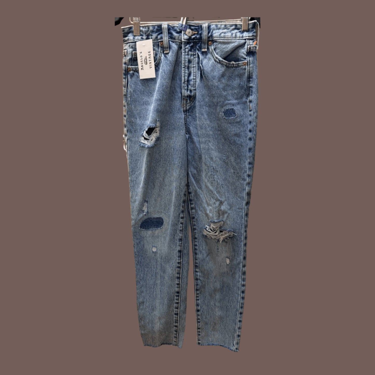 Old Navy Extra High-Rise Straight Jeans – Light Wash Distressed