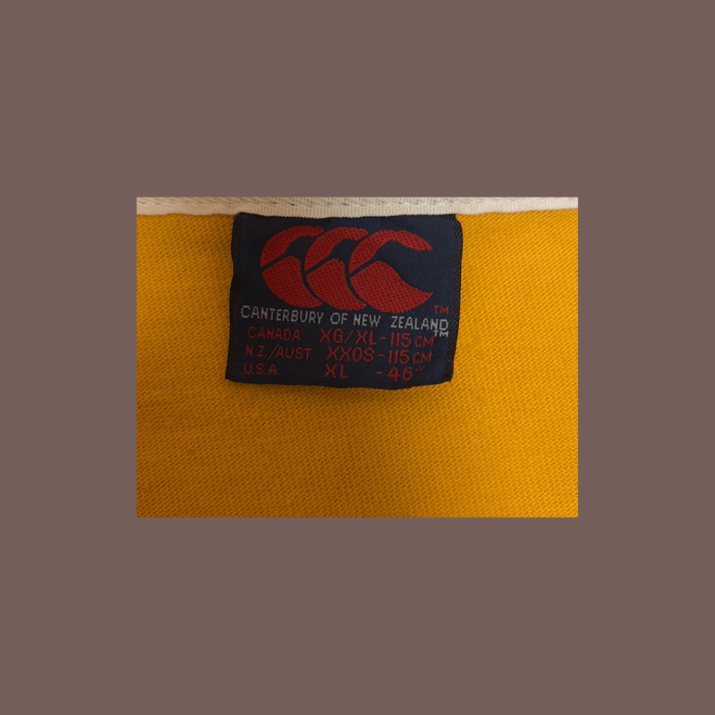 Vintage Canterbury NZ Rugby Shirt – Gold & Navy Striped 90s Collegiate Classic