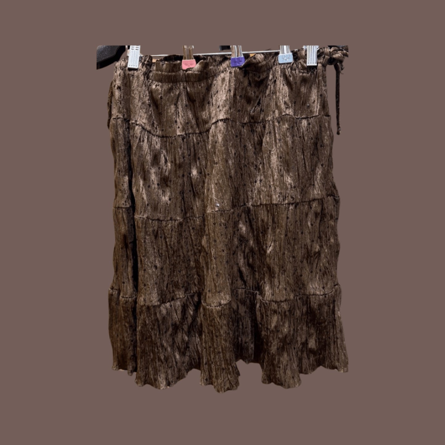 Y2K Star City Brown Crushed Velvet Mini Skirt - Size L