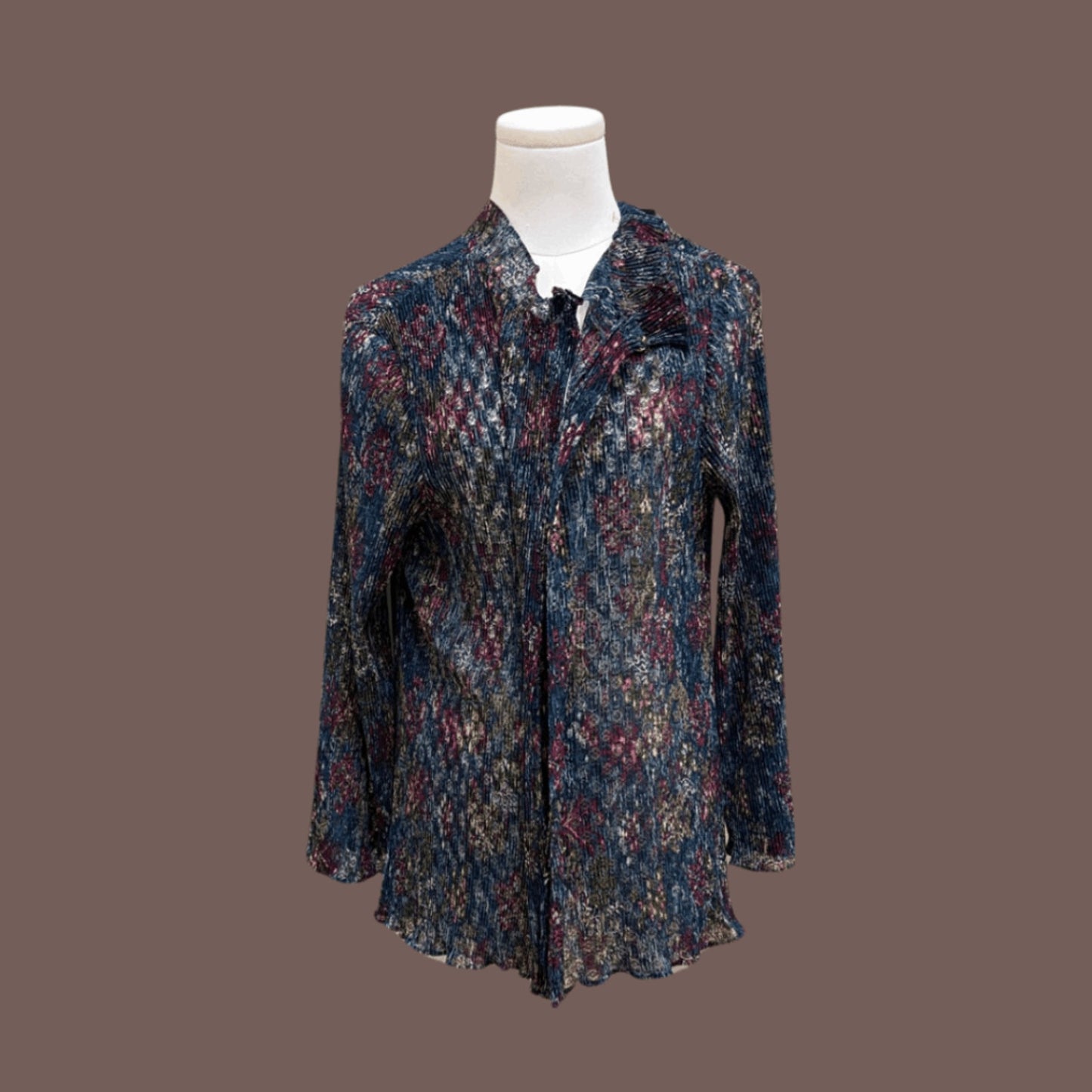 Vintage Pleated Knit Floral Cover-Up – 1950s Boho Layering Piece