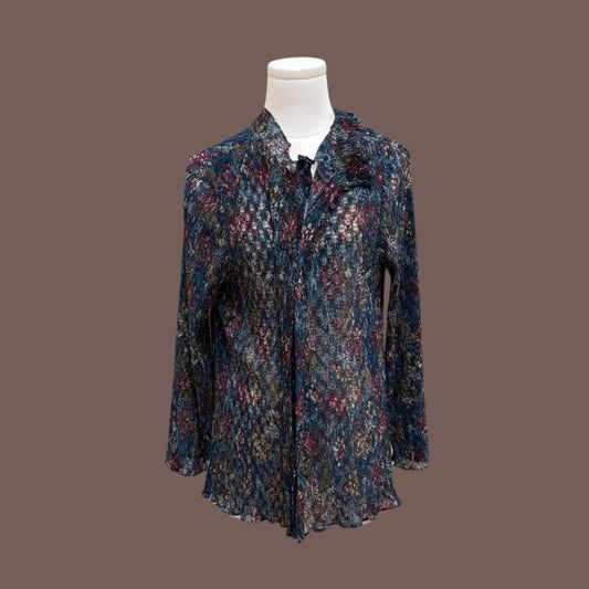 Vintage Pleated Knit Floral Cover-Up – 1950s Boho Layering Piece