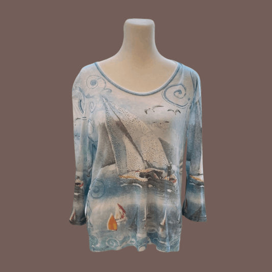 Vintage Cactus Bay Rhinestone Sailboat Top – Y2K Coastal Charm