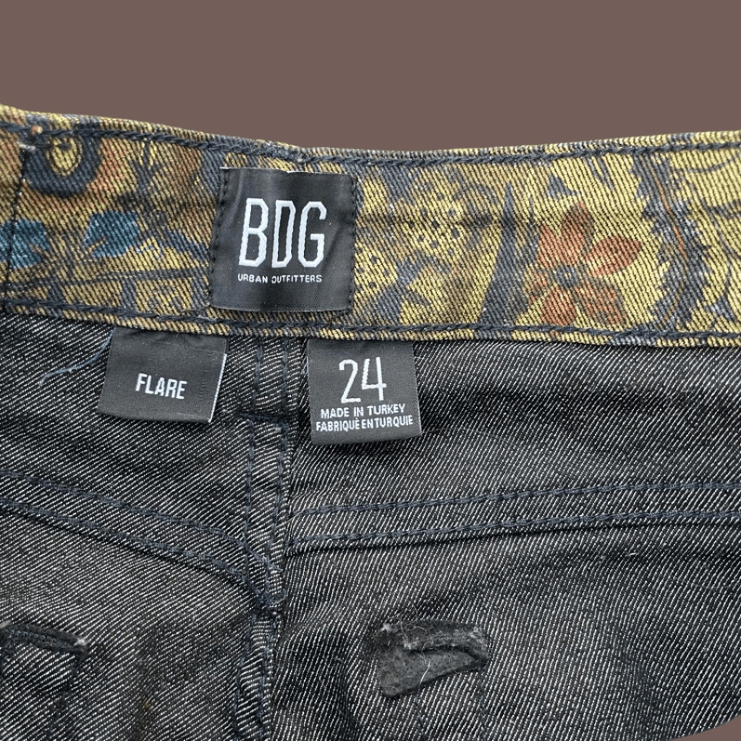 Vintage BDG All‑Over Print Flared High Rise Pants – 2010s Boho