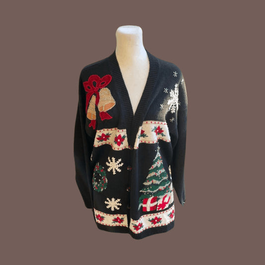 Vintage Tiara Christmas Cardigan – 90s Grannycore Holiday Knit