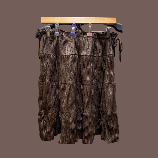 Y2K Star City Brown Crushed Velvet Mini Skirt - Size L