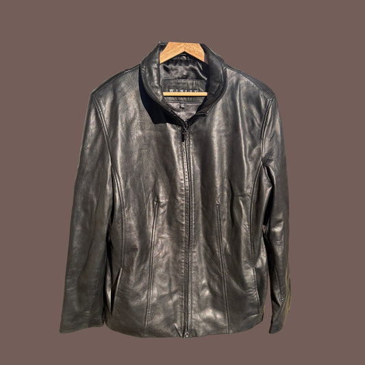 Vintage Winlit Black Leather Zip Jacket – Minimalist Y2K