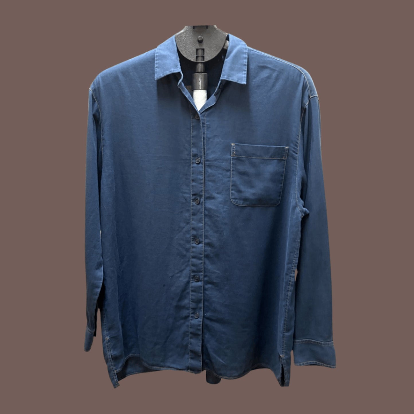 Lafayette 148 Navy Contrast Stitch Shirt – Modern Minimalist Classic (M)