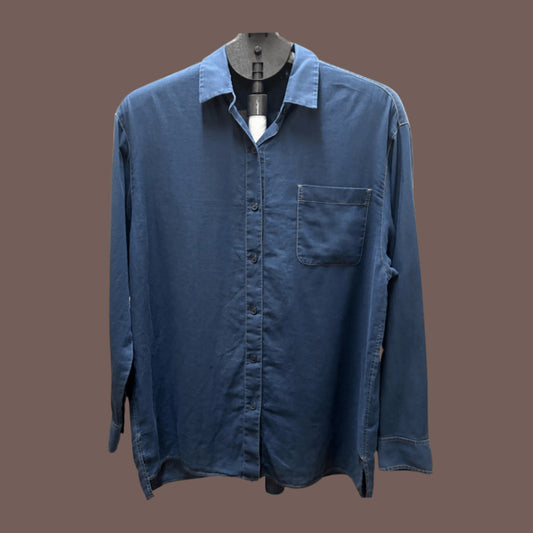 Lafayette 148 Navy Contrast Stitch Shirt – Modern Minimalist Classic (M)