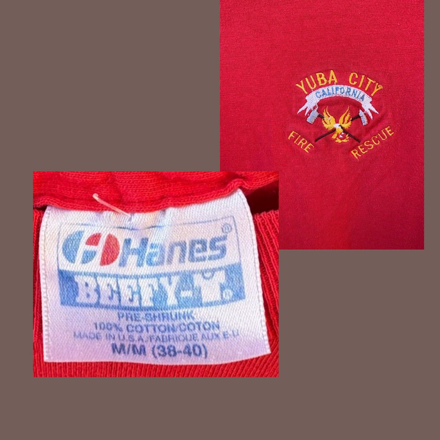 Vintage Hanes Beefy‑T Yuba City Fire Rescue Tee – 90s Workwear Hero