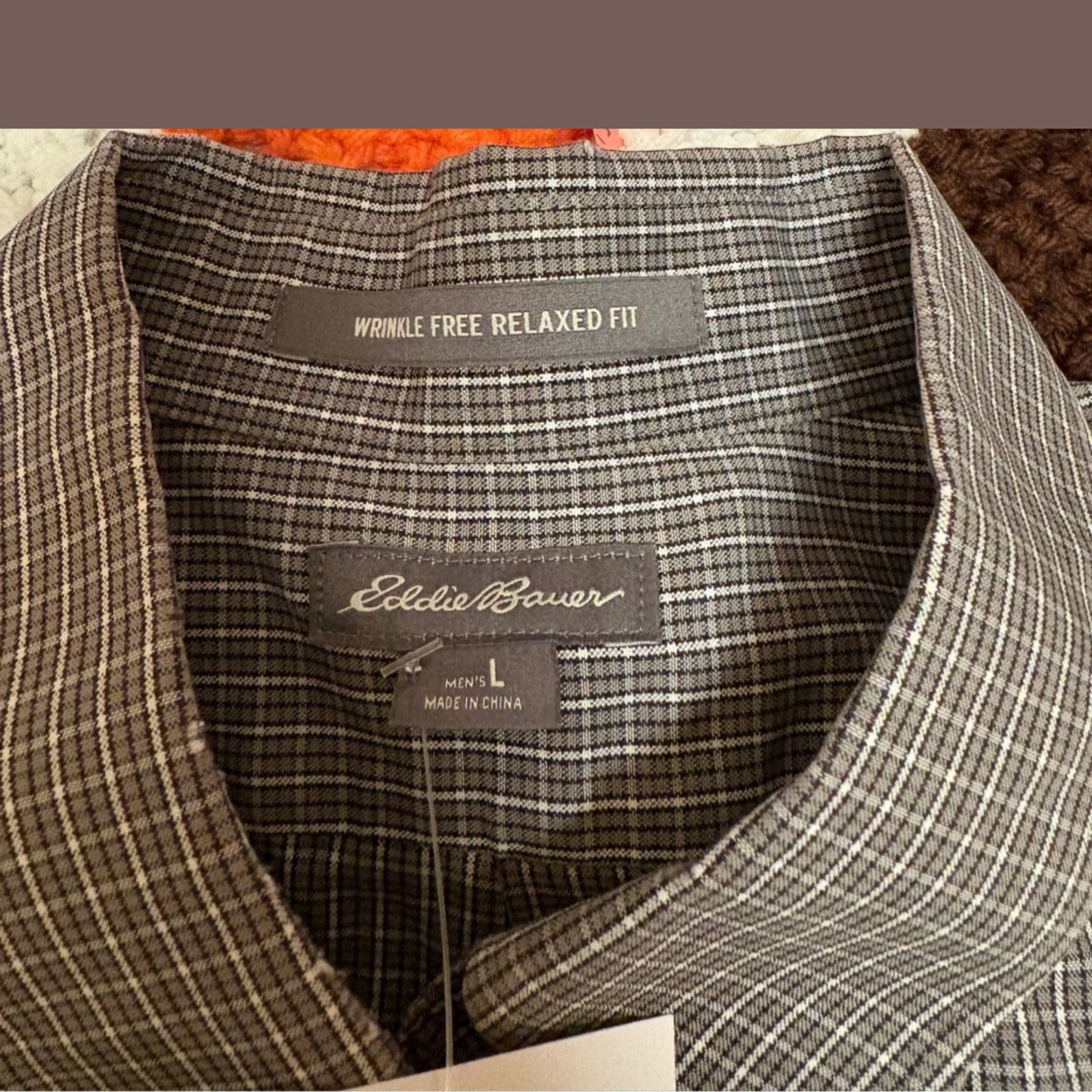 VTG Eddie Bauer Men’s Gray Plaid Wrinkle-Free Relaxed Fit Buttondown Shirt