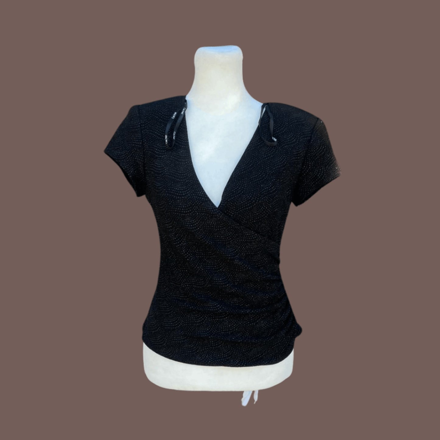 Vintage Cachet Black Glitter Wrap Top – 80s Cocktail Glam