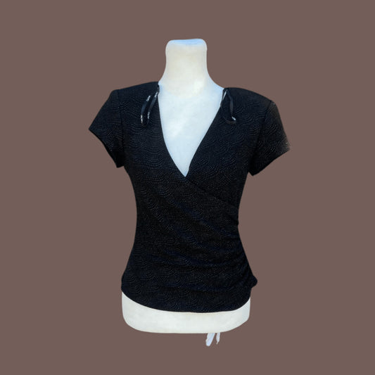 Vintage Cachet Black Glitter Wrap Top – 80s Cocktail Glam