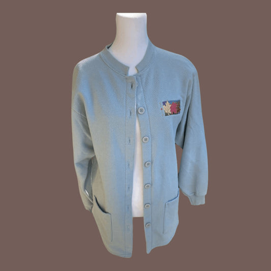 Vintage Desert Heat Blue Knit Cardigan – 80s Grannycore Classic