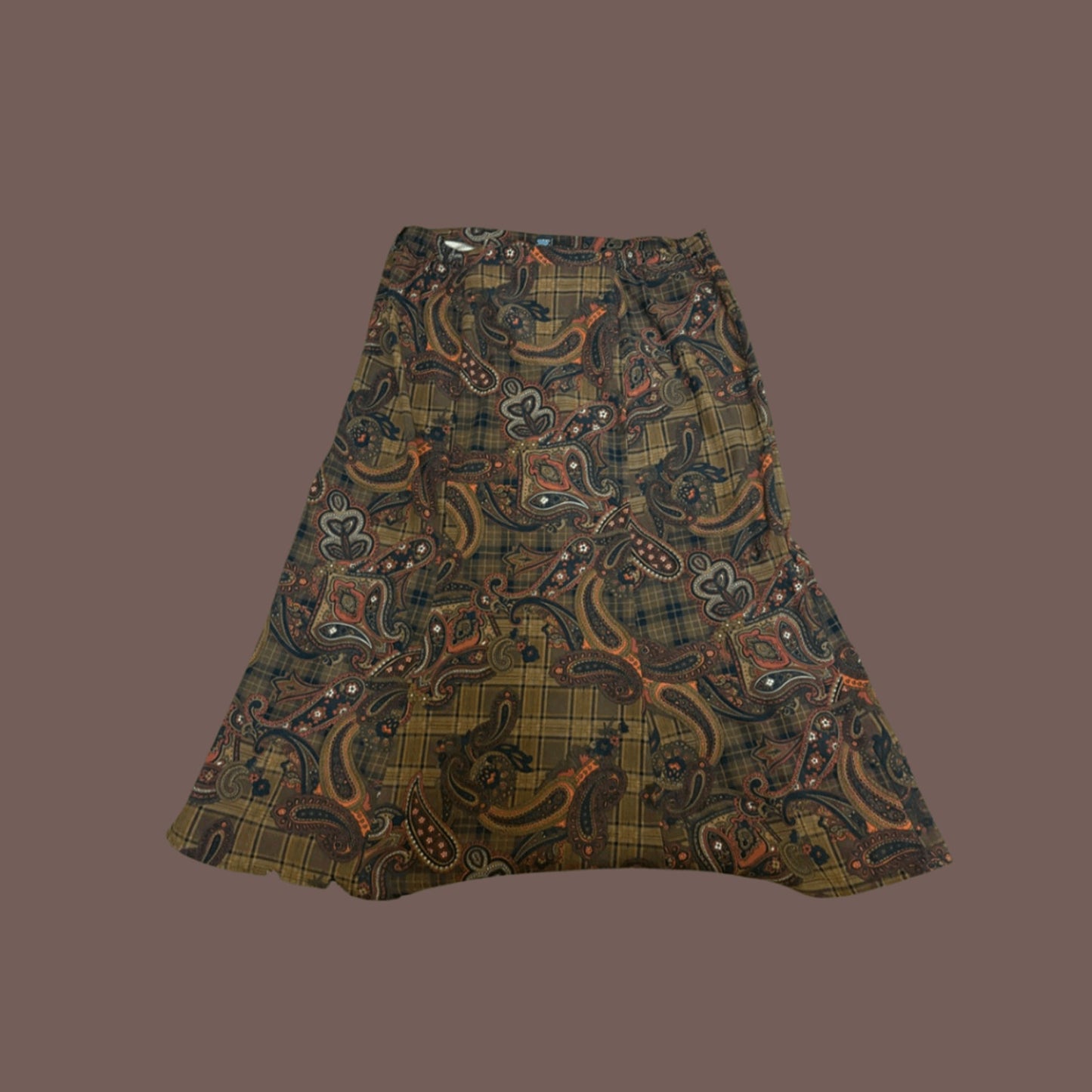 Vintage Elementz Paisley A-Line Midi Skirt – 70s Fall Boho