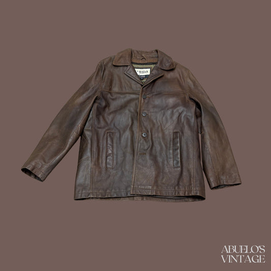 Vintage M. Julian Brown Leather Car Coat – 90s Heritage Minimalist