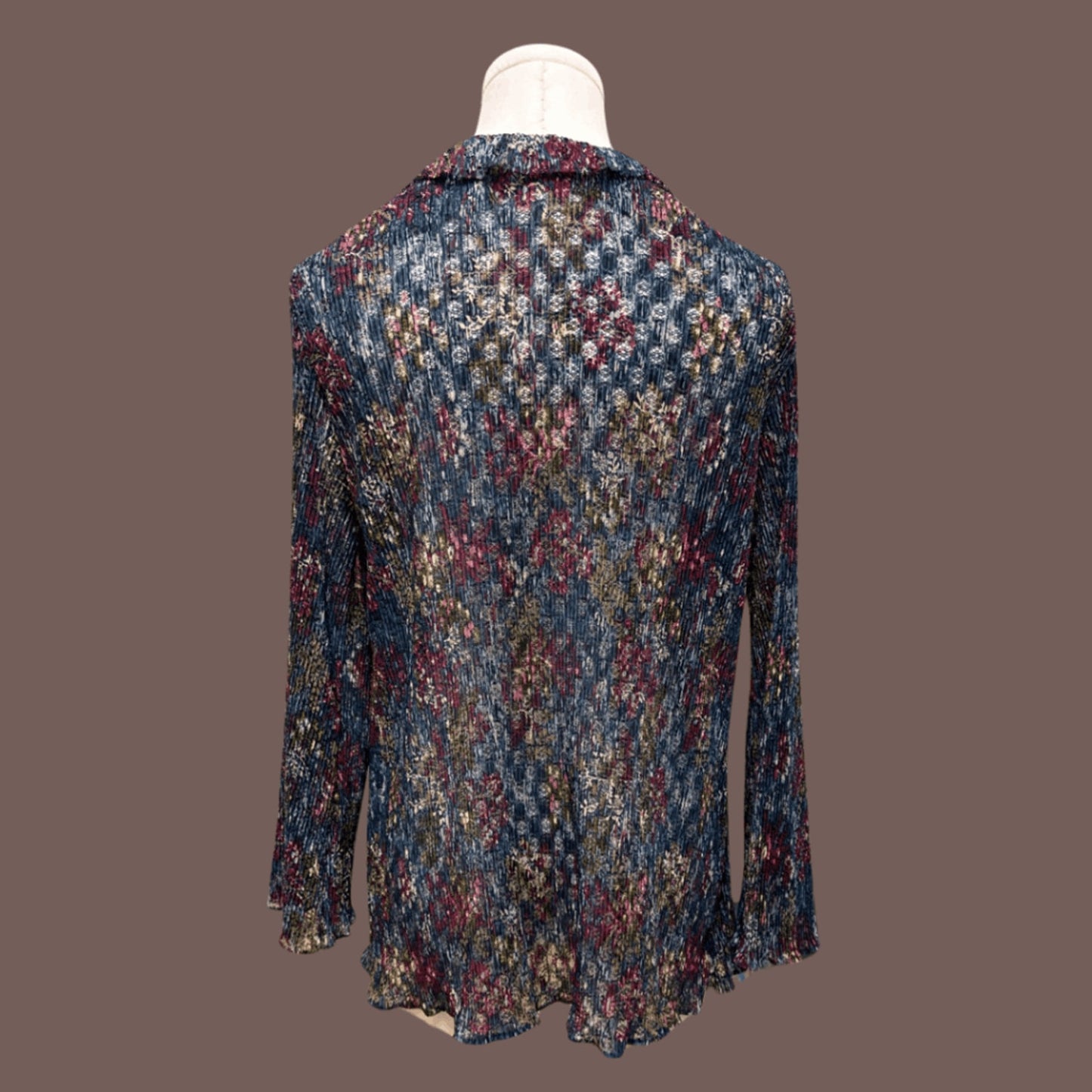 Vintage Pleated Knit Floral Cover-Up – 1950s Boho Layering Piece