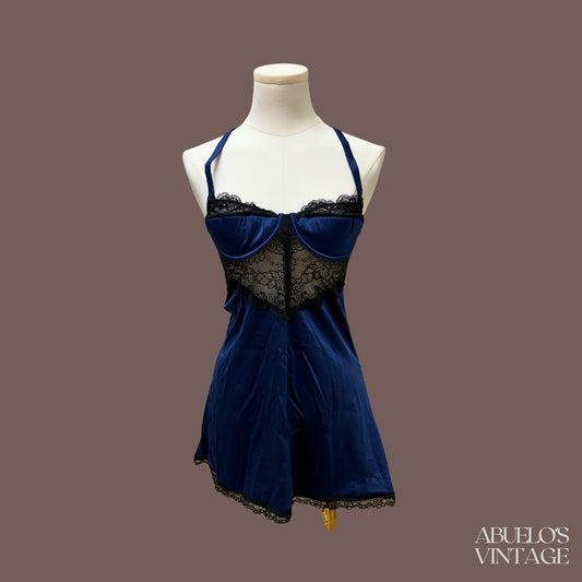 Vintage Fredericks of Hollywood Blue Lace Slip Dress – Y2K Lingerie Core