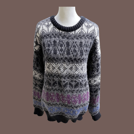 Vintage River Trader Wool Blend Pullover Sweater – 80s Fair Isle Style