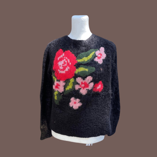Vintage Jessica Simpson Fuzzy Floral Knit Sweater – 2010s Granny Glam