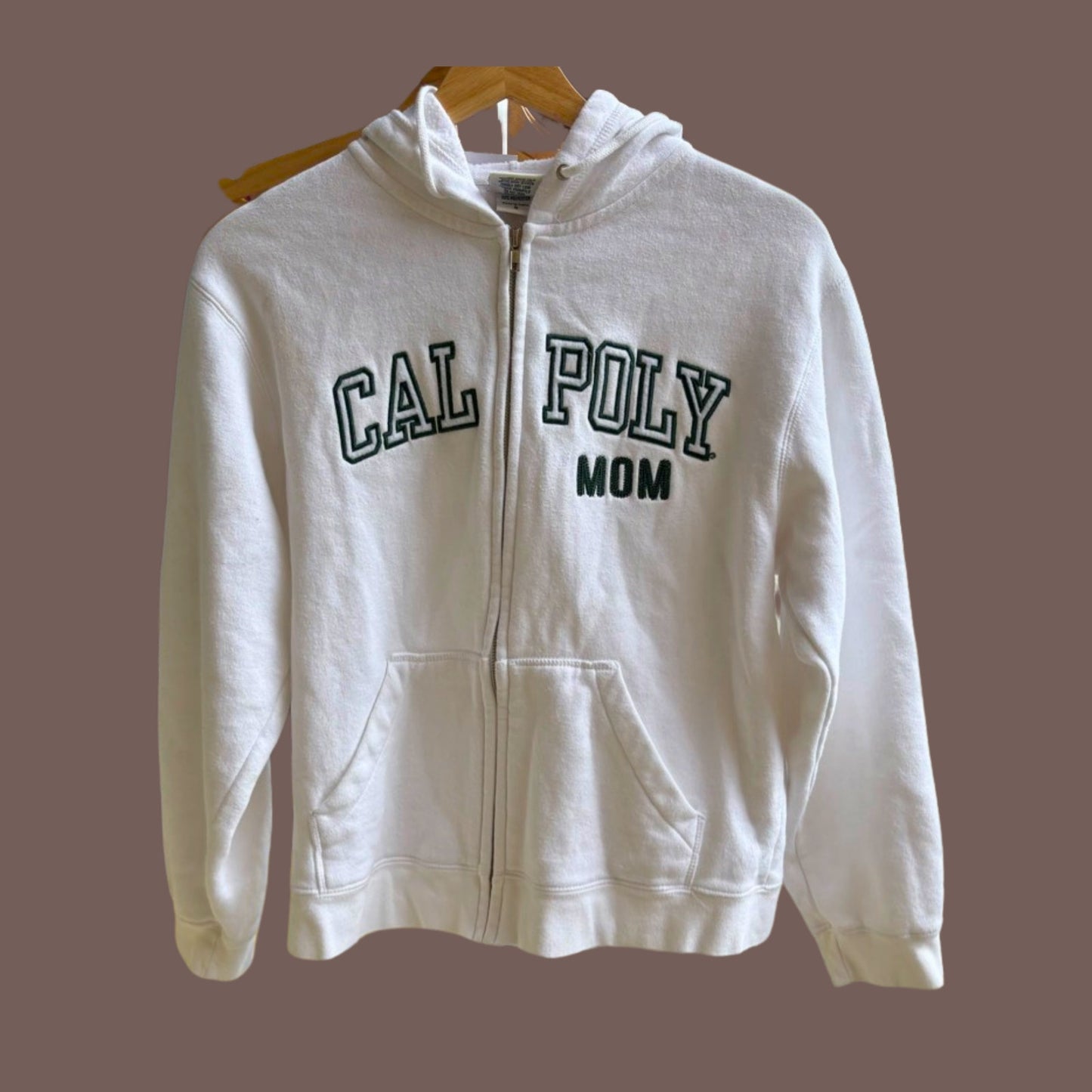 Vintage Camp David Women’s White Collegiate “Cal Poly Mom” Zip Hoodie Size S