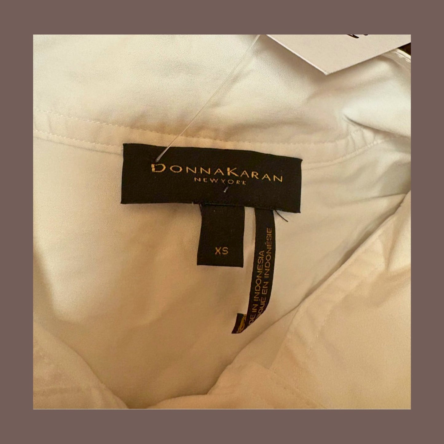 Vintage Donna Karan White Band Collar Blouse – 2000s Minimal